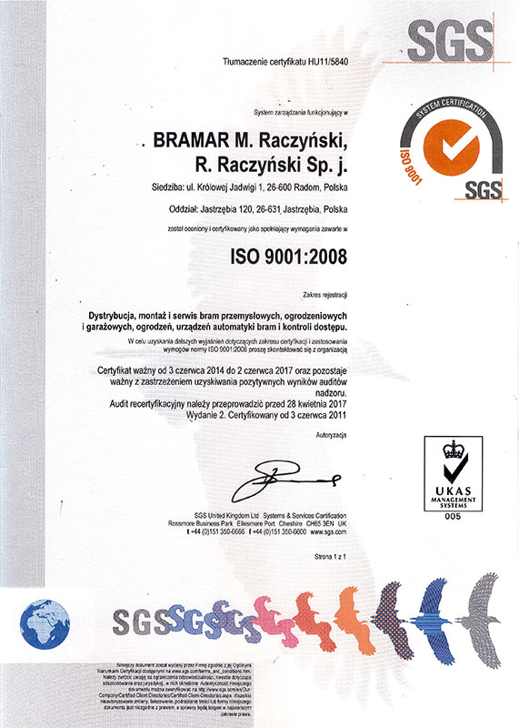 Certyfikat ISO 9001:2008