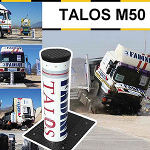 Dla bezpieczeństwa publicznego stosuje się antyterrorystyczne, pancerne wersje słupków automatycznych. Na zdjęciu automatyczny słupek FADINI TALOS M50 podczas testów zderzeniowych z ciężarówką