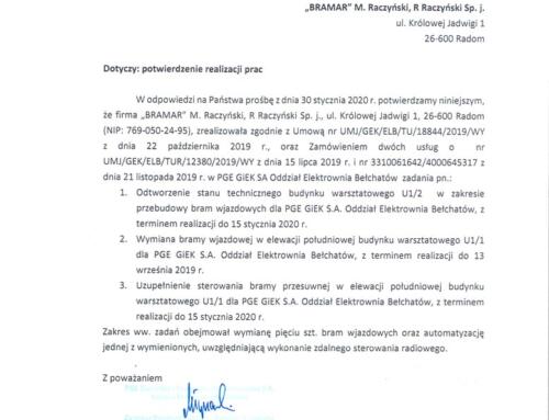 Referencje: Przebudowa, wymiana bram wjazdowych elektrowni w Bełchatowie